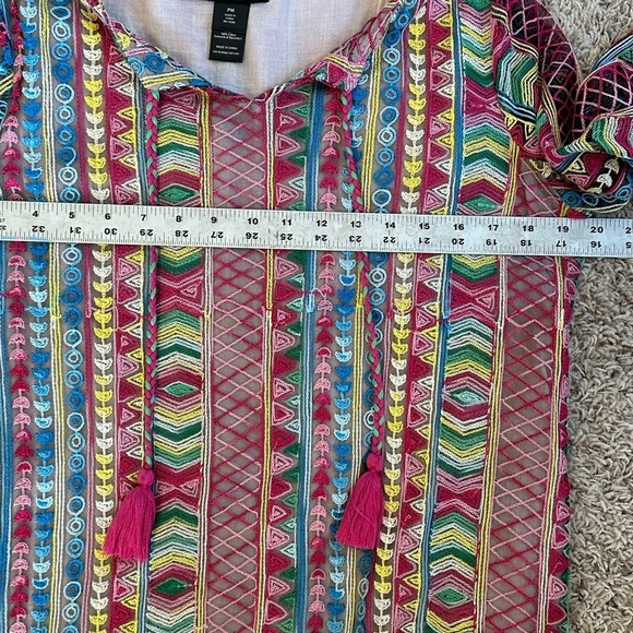 Ali Miles Colorful Woven Boho Flared Sleeves V-Neck with Tassels Blouse Sz MP - Picture 10 of 11